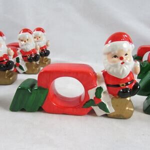 Retro Santa Noel Spell Out Figural Napkin Rings Table Decor Set of 10 Taiwan